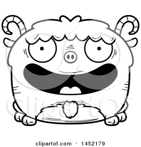 Clipart Graphic of a Cartoon Black and White Lineart Happy Goat Character Mascot - Royalty Free Vector Illustration by Cory Thoman