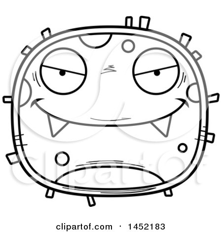 Clipart Graphic of a Cartoon Black and White Lineart Evil Germ Character Mascot - Royalty Free Vector Illustration by Cory Thoman