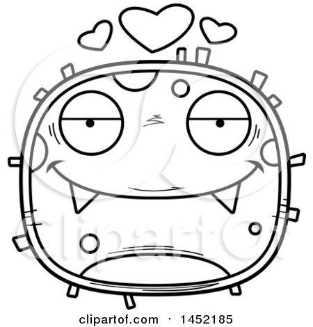 Clipart Graphic of a Cartoon Black and White Lineart Loving Germ Character Mascot - Royalty Free Vector Illustration by Cory Thoman