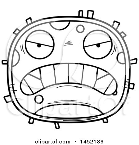 Clipart Graphic of a Cartoon Black and White Lineart Mad Germ Character Mascot - Royalty Free Vector Illustration by Cory Thoman
