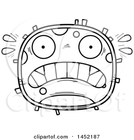 Clipart Graphic of a Cartoon Black and White Lineart Scared Germ Character Mascot - Royalty Free Vector Illustration by Cory Thoman