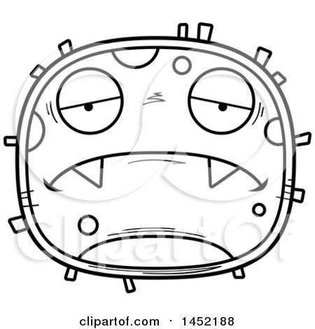 Clipart Graphic of a Cartoon Black and White Lineart Sad Germ Character Mascot - Royalty Free Vector Illustration by Cory Thoman