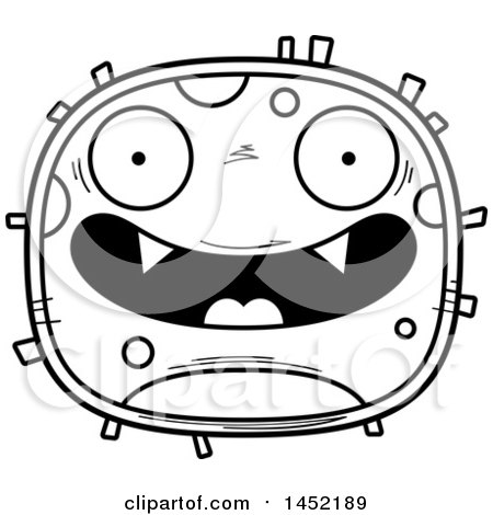 Clipart Graphic of a Cartoon Black and White Lineart Happy Germ Character Mascot - Royalty Free Vector Illustration by Cory Thoman