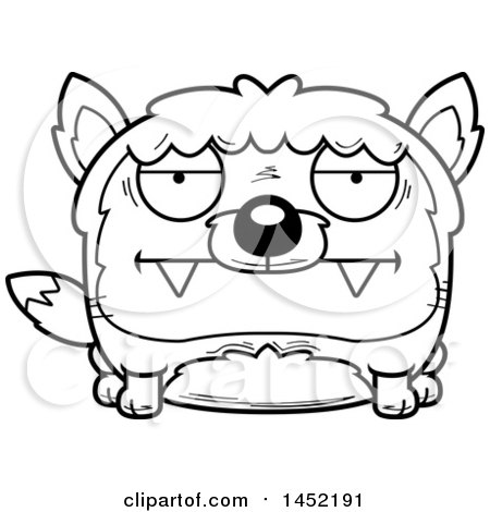 Clipart Graphic of a Cartoon Black and White Lineart Bored Fox Character Mascot - Royalty Free Vector Illustration by Cory Thoman
