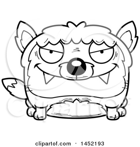 Clipart Graphic of a Cartoon Black and White Lineart Evil Fox Character Mascot - Royalty Free Vector Illustration by Cory Thoman