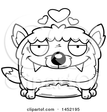 Clipart Graphic of a Cartoon Black and White Lineart Loving Fox Character Mascot - Royalty Free Vector Illustration by Cory Thoman
