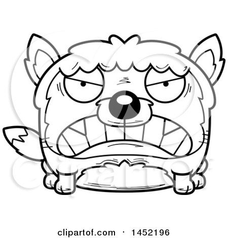 Clipart Graphic of a Cartoon Black and White Lineart Mad Fox Character Mascot - Royalty Free Vector Illustration by Cory Thoman