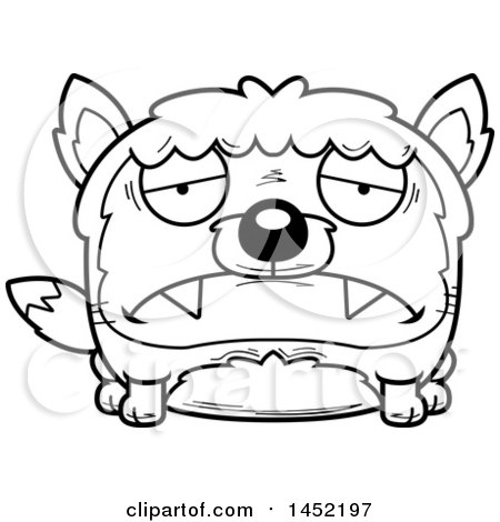 Clipart Graphic of a Cartoon Black and White Lineart Sad Fox Character Mascot - Royalty Free Vector Illustration by Cory Thoman