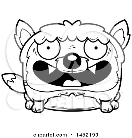 Clipart Graphic of a Cartoon Black and White Lineart Happy Fox Character Mascot - Royalty Free Vector Illustration by Cory Thoman
