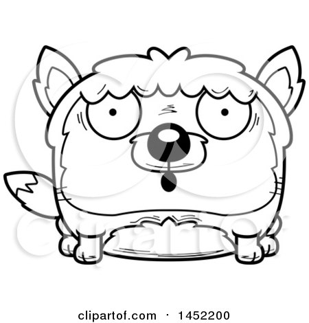 Clipart Graphic of a Cartoon Black and White Lineart Surprised Fox Character Mascot - Royalty Free Vector Illustration by Cory Thoman