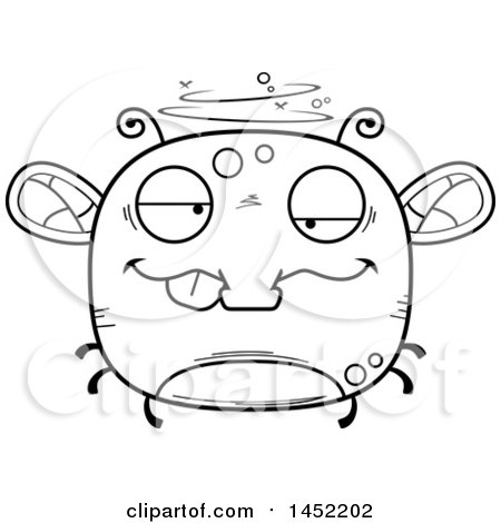 Clipart Graphic of a Cartoon Black and White Lineart Drunk Fly Character Mascot - Royalty Free Vector Illustration by Cory Thoman