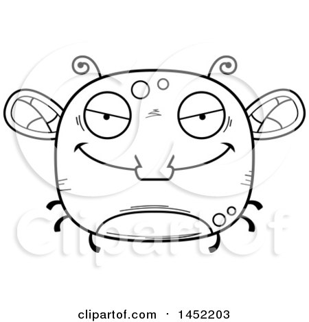 Clipart Graphic of a Cartoon Black and White Lineart Evil Fly Character Mascot - Royalty Free Vector Illustration by Cory Thoman