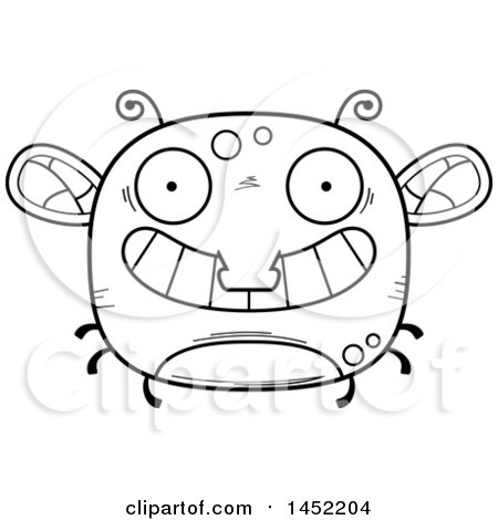 Clipart Graphic of a Cartoon Black and White Lineart Grinning Fly Character Mascot - Royalty Free Vector Illustration by Cory Thoman