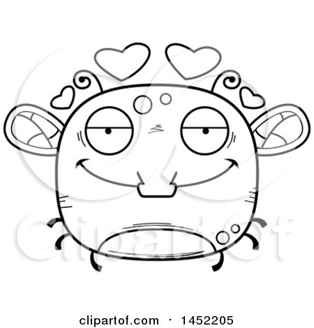 Clipart Graphic of a Cartoon Black and White Lineart Loving Fly Character Mascot - Royalty Free Vector Illustration by Cory Thoman