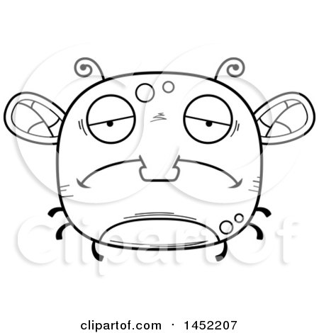 Clipart Graphic of a Cartoon Black and White Lineart Sad Fly Character Mascot - Royalty Free Vector Illustration by Cory Thoman