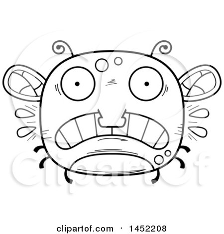 Clipart Graphic of a Cartoon Black and White Lineart Scared Fly Character Mascot - Royalty Free Vector Illustration by Cory Thoman