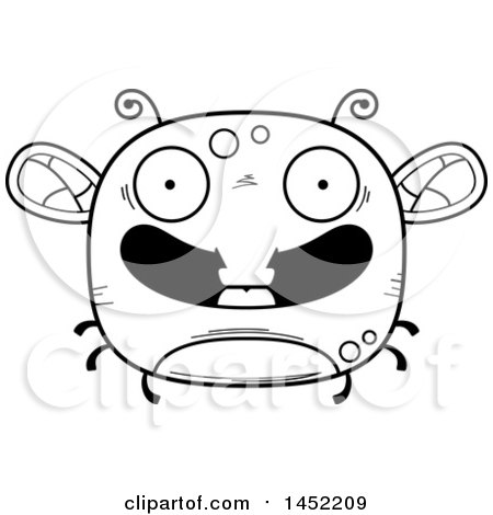 Clipart Graphic of a Cartoon Black and White Lineart Happy Fly Character Mascot - Royalty Free Vector Illustration by Cory Thoman