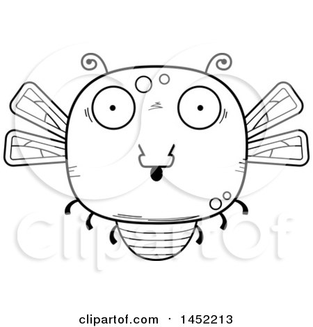 Clipart Graphic of a Cartoon Black and White Lineart Surprised Dragonfly Character Mascot - Royalty Free Vector Illustration by Cory Thoman