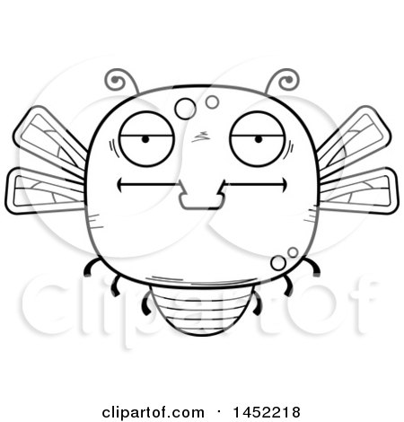 Clipart Graphic of a Cartoon Black and White Lineart Bored Dragonfly Character Mascot - Royalty Free Vector Illustration by Cory Thoman