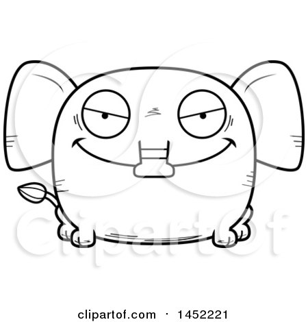 Clipart Graphic of a Cartoon Black and White Lineart Evil Elephant Character Mascot - Royalty Free Vector Illustration by Cory Thoman