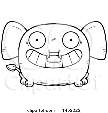 Clipart Graphic of a Cartoon Black and White Lineart Grinning Elephant Character Mascot - Royalty Free Vector Illustration by Cory Thoman