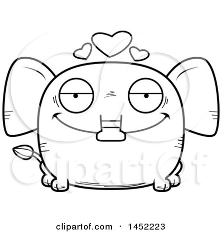 Clipart Graphic of a Cartoon Black and White Lineart Loving Elephant Character Mascot - Royalty Free Vector Illustration by Cory Thoman