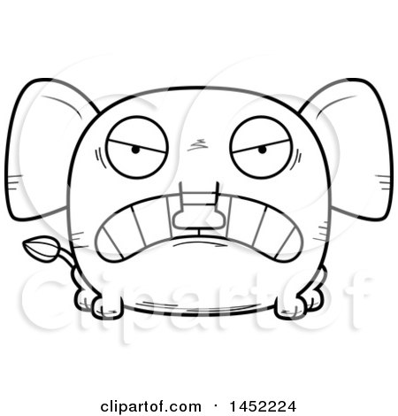 Clipart Graphic of a Cartoon Black and White Lineart Mad Elephant Character Mascot - Royalty Free Vector Illustration by Cory Thoman