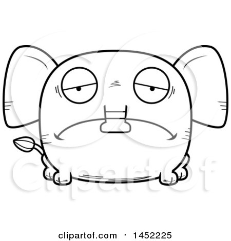 Clipart Graphic of a Cartoon Black and White Lineart Sad Elephant Character Mascot - Royalty Free Vector Illustration by Cory Thoman