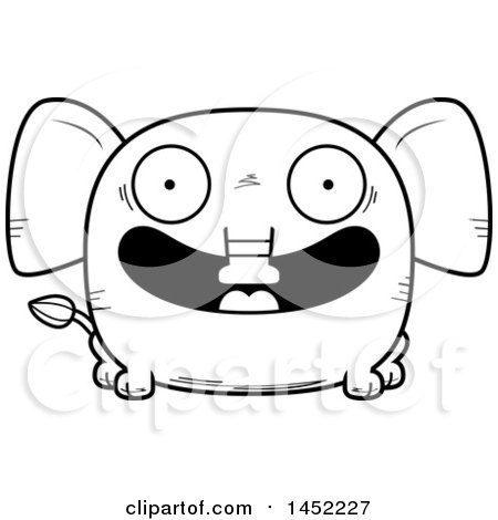 Clipart Graphic of a Cartoon Black and White Lineart Happy Elephant Character Mascot - Royalty Free Vector Illustration by Cory Thoman