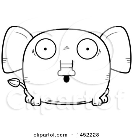 Clipart Graphic of a Cartoon Black and White Lineart Surprised Elephant Character Mascot - Royalty Free Vector Illustration by Cory Thoman