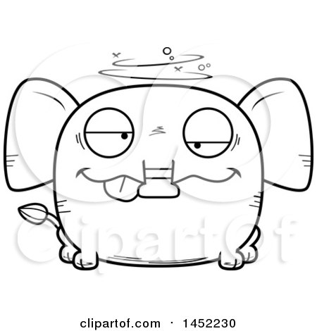 Clipart Graphic of a Cartoon Black and White Lineart Drunk Elephant Character Mascot - Royalty Free Vector Illustration by Cory Thoman