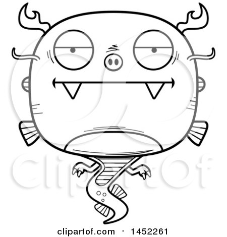 Clipart Graphic of a Cartoon Black and White Lineart Bored Chinese Dragon Character Mascot - Royalty Free Vector Illustration by Cory Thoman
