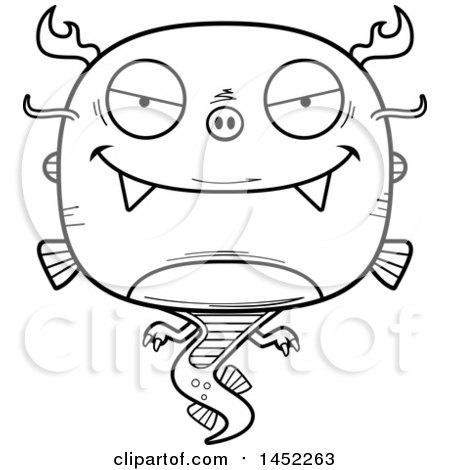 Clipart Graphic of a Cartoon Black and White Lineart Evil Chinese Dragon Character Mascot - Royalty Free Vector Illustration by Cory Thoman