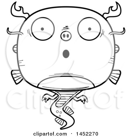Clipart Graphic of a Cartoon Black and White Lineart Surprised Chinese Dragon Character Mascot - Royalty Free Vector Illustration by Cory Thoman