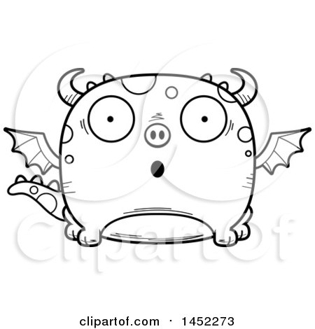 Clipart Graphic of a Cartoon Black and White Lineart Surprised Dragon Character Mascot - Royalty Free Vector Illustration by Cory Thoman