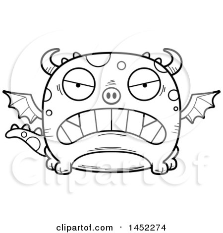 Clipart Graphic of a Cartoon Black and White Lineart Mad Dragon Character Mascot - Royalty Free Vector Illustration by Cory Thoman