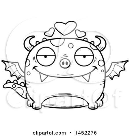 Clipart Graphic of a Cartoon Black and White Lineart Loving Dragon Character Mascot - Royalty Free Vector Illustration by Cory Thoman