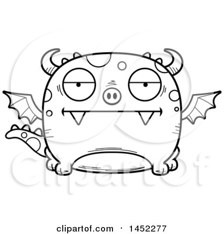 Clipart Graphic of a Cartoon Black and White Lineart Bored Dragon Character Mascot - Royalty Free Vector Illustration by Cory Thoman