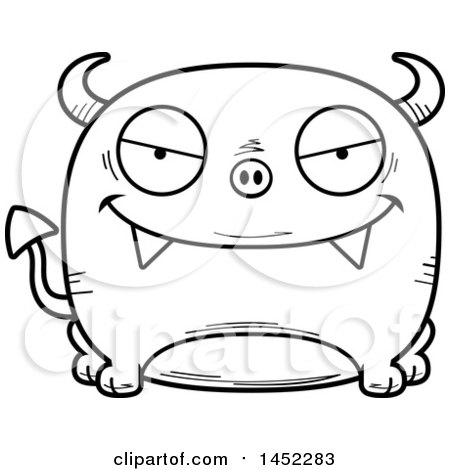 Clipart Graphic of a Cartoon Black and White Lineart Evil Devil Character Mascot - Royalty Free Vector Illustration by Cory Thoman