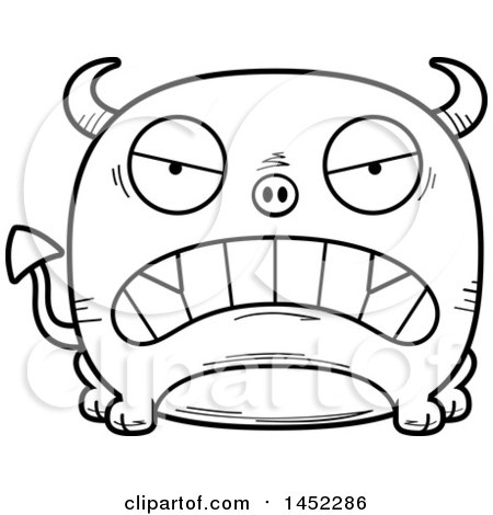 Clipart Graphic of a Cartoon Black and White Lineart Mad Devil Character Mascot - Royalty Free Vector Illustration by Cory Thoman