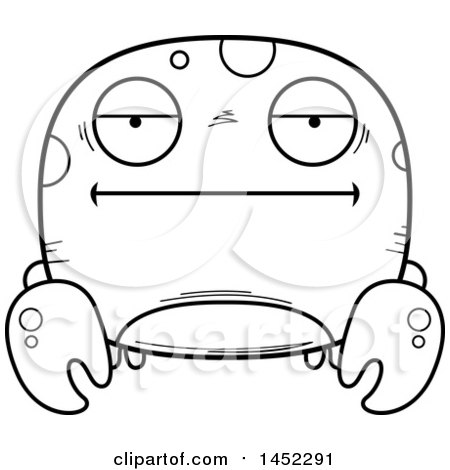 Clipart Graphic of a Cartoon Black and White Lineart Bored Crab Character Mascot - Royalty Free Vector Illustration by Cory Thoman