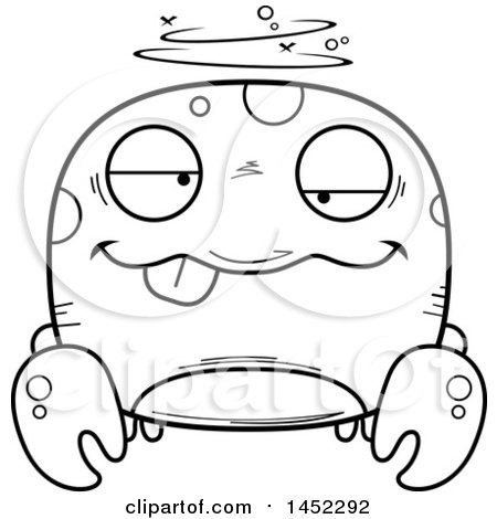 Clipart Graphic of a Cartoon Black and White Lineart Drunk Crab Character Mascot - Royalty Free Vector Illustration by Cory Thoman