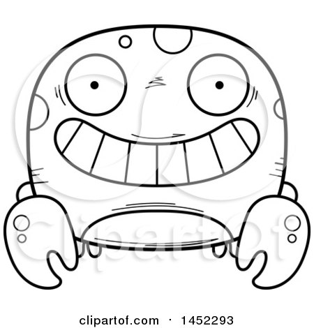 Clipart Graphic of a Cartoon Black and White Lineart Grinning Crab Character Mascot - Royalty Free Vector Illustration by Cory Thoman