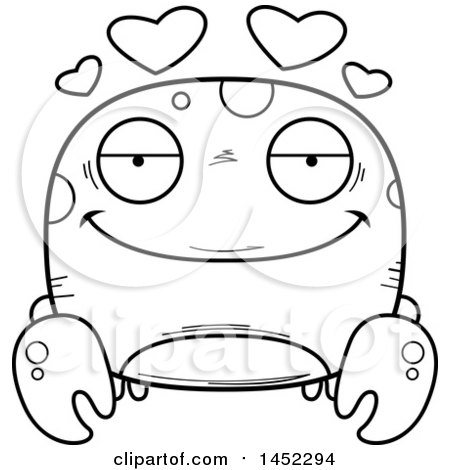 Clipart Graphic of a Cartoon Black and White Lineart Loving Crab Character Mascot - Royalty Free Vector Illustration by Cory Thoman
