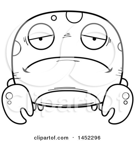 Clipart Graphic of a Cartoon Black and White Lineart Sad Crab Character Mascot - Royalty Free Vector Illustration by Cory Thoman