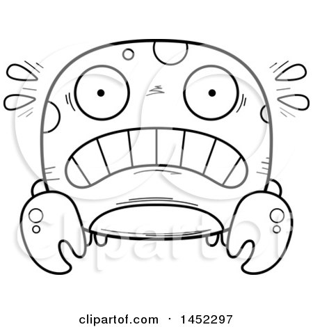 Clipart Graphic of a Cartoon Black and White Lineart Scared Crab Character Mascot - Royalty Free Vector Illustration by Cory Thoman
