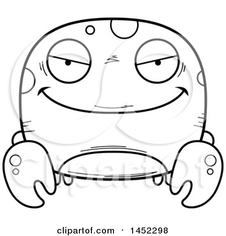 Clipart Graphic of a Cartoon Black and White Lineart Sly Crab Character Mascot - Royalty Free Vector Illustration by Cory Thoman