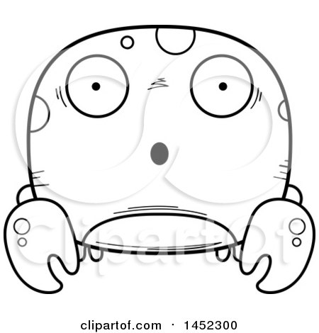 Clipart Graphic of a Cartoon Black and White Lineart Surprised Crab Character Mascot - Royalty Free Vector Illustration by Cory Thoman