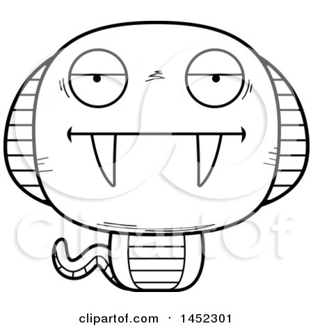 Clipart Graphic of a Cartoon Black and White Lineart Bored Cobra Snake Character Mascot - Royalty Free Vector Illustration by Cory Thoman
