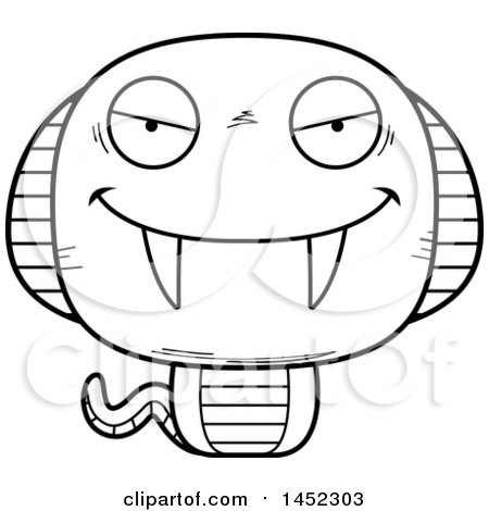 Clipart Graphic of a Cartoon Black and White Lineart Evil Cobra Snake Character Mascot - Royalty Free Vector Illustration by Cory Thoman